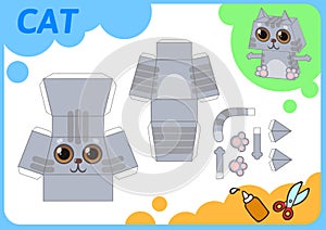 Funny Cat Paper Model. Small home craft project, DIY paper game. Cut out, fold and glue. Cutouts for children. Vector photo