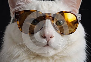 funny cat in round sunglasses close-up