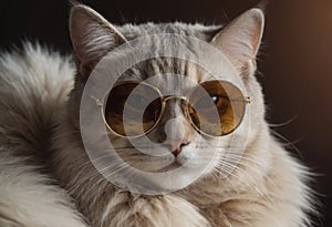 funny cat in round sunglasses close-up