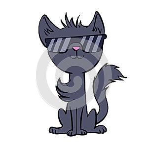 Funny cat with sunglasses cartoon