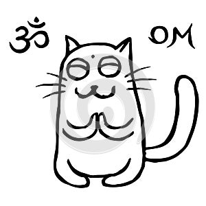 Funny cat Tik buddhist in harmonous. Vector illustration.