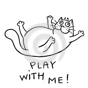 Funny cat wants to play. Isolated vector illustration.