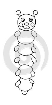 Funny caterpillar cartoon character, doodle style flat vector outline for coloring book