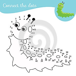 Funny caterpillar. Dot to dot by numbers activity for kids and toddlers. Children educational game