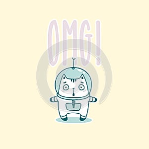 Funny cats astronauts, for smartphones. Logo, icons. Vector illustration. Cute Cat