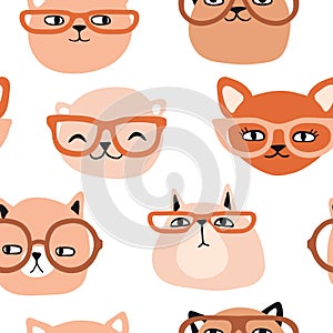 Funny cats with glasses seamless pattern