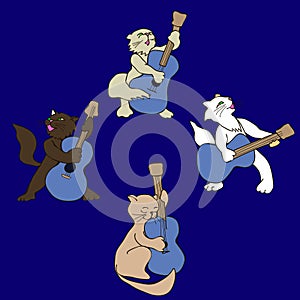 Funny cats musicians guitarists in cartoon style