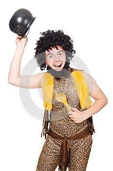 Funny caveman with pot isolated