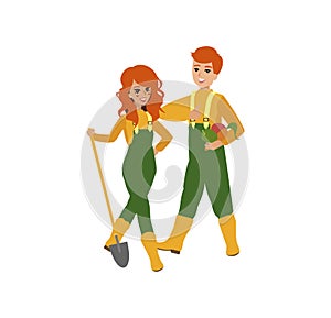 Attractive gardener. Funny character design. Cartoon illustration. Garden care concept creator. Female groundskeeper personage. photo