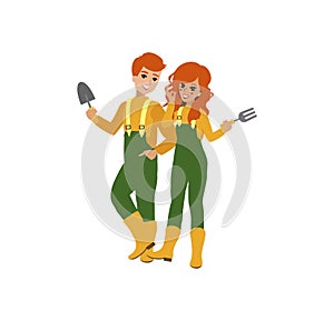 Attractive gardener. Funny character design. Cartoon illustration. Garden care concept creator. Female groundskeeper personage. photo