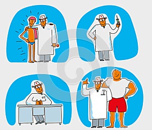 Funny characters, doctor, swimming pool, big guy