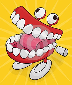 Funny Chattering Teeth Toy with Jiggly Eyes , Vector Illustration photo