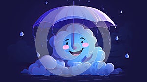 Funny cheerful rain cloud taking cover beneath umbrella, cute cloud exudes a sense of fun