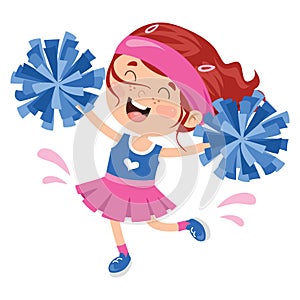 Funny Cheerleader Holding Colorful Pom Poms