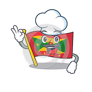 Funny Chef flag grenada Scroll cartoon character wearing white hat