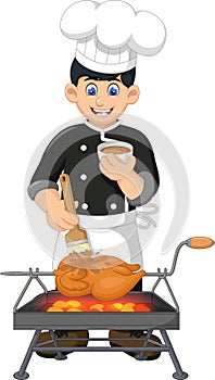 Funny Cheff Cooking Chicken Cartoon