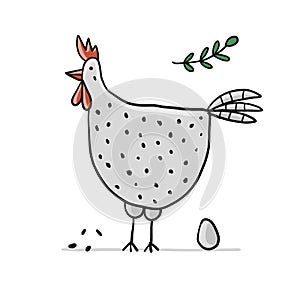 Funny Chicken character with egg isolated on white. Icon for your design
