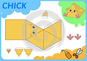 Funny Chicken Paper Model. Small home craft project, DIY paper game. Cut out, fold and glue. Cutouts for children