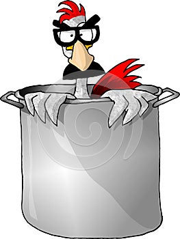 Funny Chicken in a Stockpot