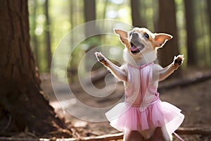 funny chihuahua dancing in the forest in a good mood generative ai