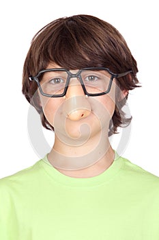 Funny child with glasses and nose joke