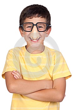 Funny child with glasses and nose joke
