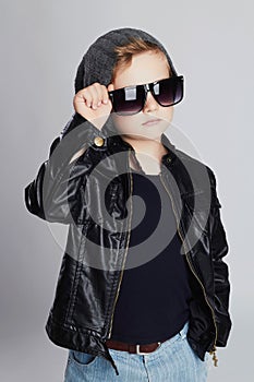 Funny child in hat.fashionable little boy in sunglasses