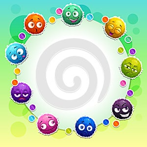 Funny childish banner with cute colorful fluffy round characters.