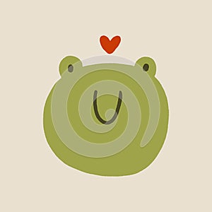 Funny childish cute friendly baby frog minimalist illustration in kawaii style