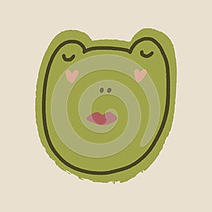 Funny childish cute friendly baby frog minimalist illustration in kawaii style