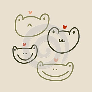 Funny childish cute friendly baby frog minimalist illustration in kawaii style