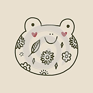 Funny childish cute friendly baby frog minimalist illustration in kawaii style