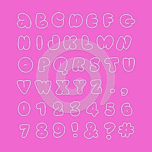 Funny Childish Linear Bubble Alphabet in 90s and 00s style. Playful Letters for birthday party poster, banner, flyer