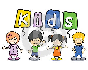 Funny children cartoon characters vector illustration
