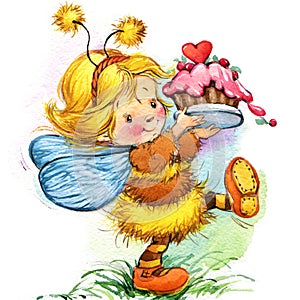 Funny children Fairy background. watercolor drawing