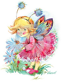 Funny children Fairy background. watercolor drawing