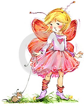 Funny children Fairy background. watercolor drawing