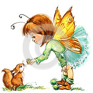 Funny children Fairy background. watercolor drawing