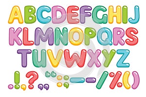 Funny children font with color letters. Colorful alphabet on a white background.