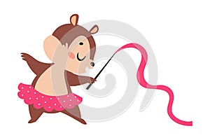 Funny Chipmunk Character with Cute Snout Dance with Gymnastic Ribbon Vector Illustration