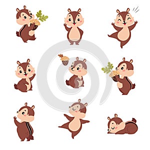 Funny Chipmunk Character with Cute Snout Engaged in Different Activity Vector Set photo
