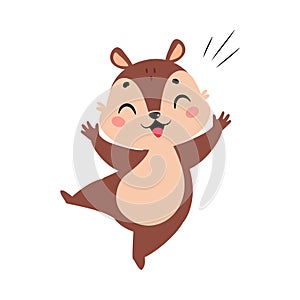 Funny Chipmunk Character with Cute Snout Jump with Joy Vector Illustration