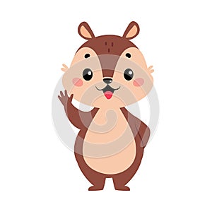 Funny Chipmunk Character with Cute Snout Waving Paw Vector Illustration