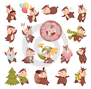 Funny Chipmunk Character Engaged in Different Activity Big Vector Set