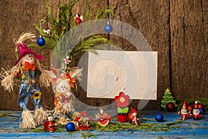Funny Christmas decoration card.Copyspace