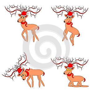 Funny christmas deers on a white background