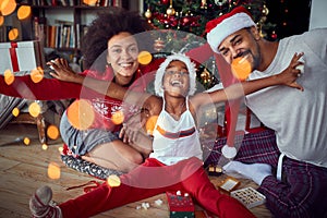 Funny  Christmas. family have fun together at Christmas morning