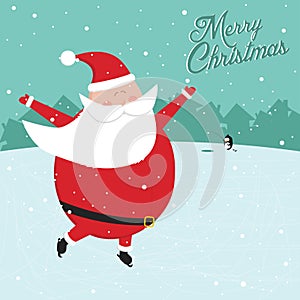 Funny christmas postcard with Santa skating