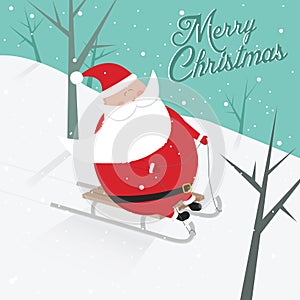 Funny christmas postcard with Santa sledging