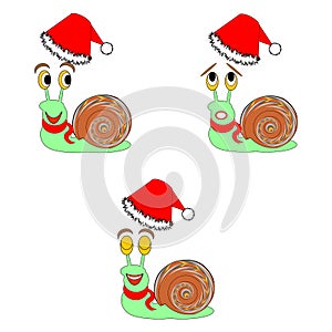 Funny Christmas snails with different facial expressions